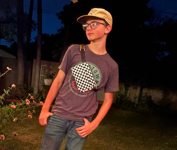 checkered canvas concert bag