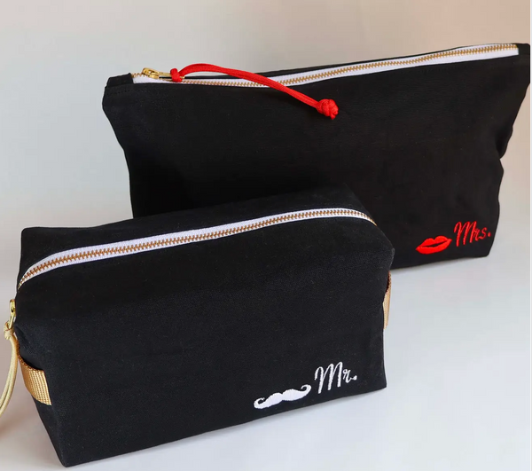 waxed canvas dopp kit - mr & mrs embroidered set