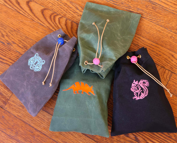 waxed canvas drawstring bag